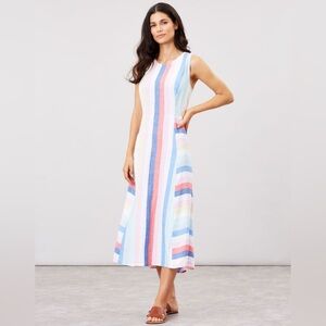 NEW JOULES Chrissie Multicolor Stripe Sleeveless Midi Dress Women's Size 12